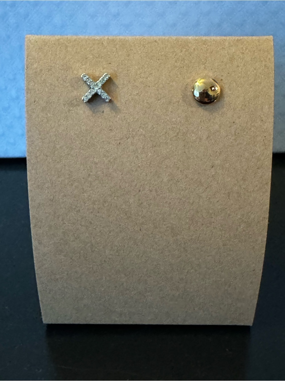 Crystal X and Gold Stud Earring Duo